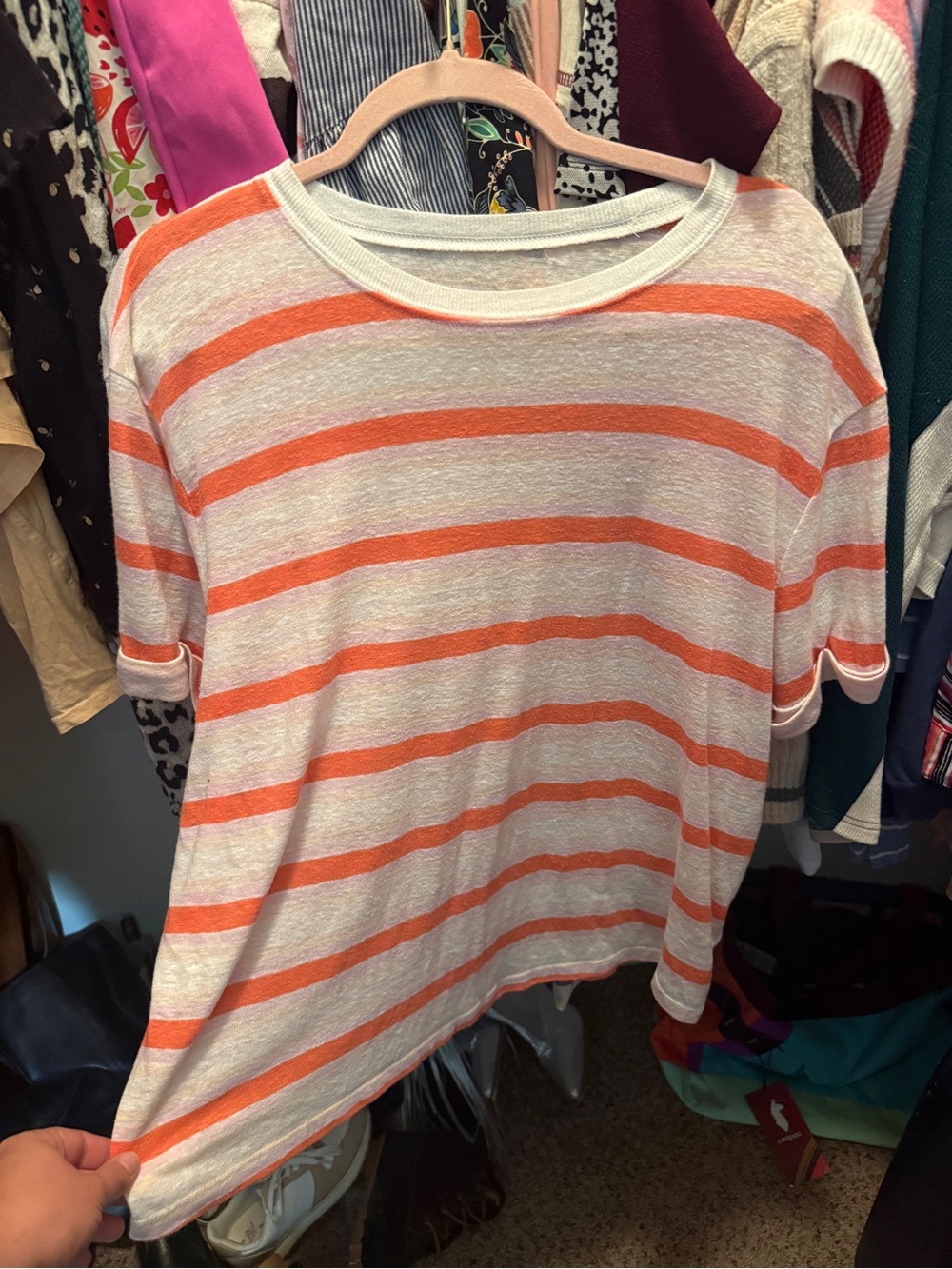 a new day White and Orange Striped Short Sleeve Tee